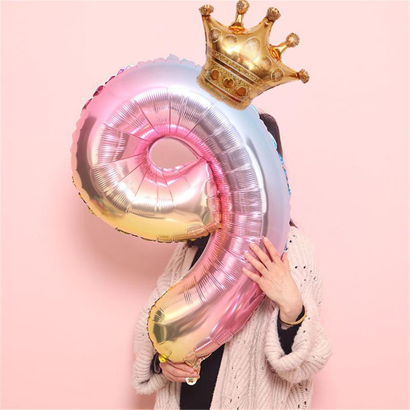 2pcs 32inch Aluminum Foil Gradient Number Balloons 12Inch Crown Balloon Birthday Wedding Party Decoration