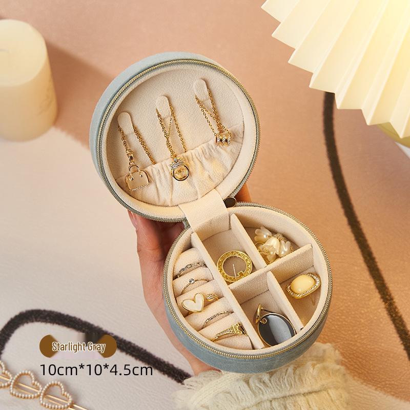 In Stock: Portable Velvet Round Jewelry Storage Box for Necklaces and Earrings
