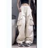 Vintage Retro Work Pants Women High Waist Straight Leg Wide Leg Trousers with Ribbon Loose Casual Floor Length Pants