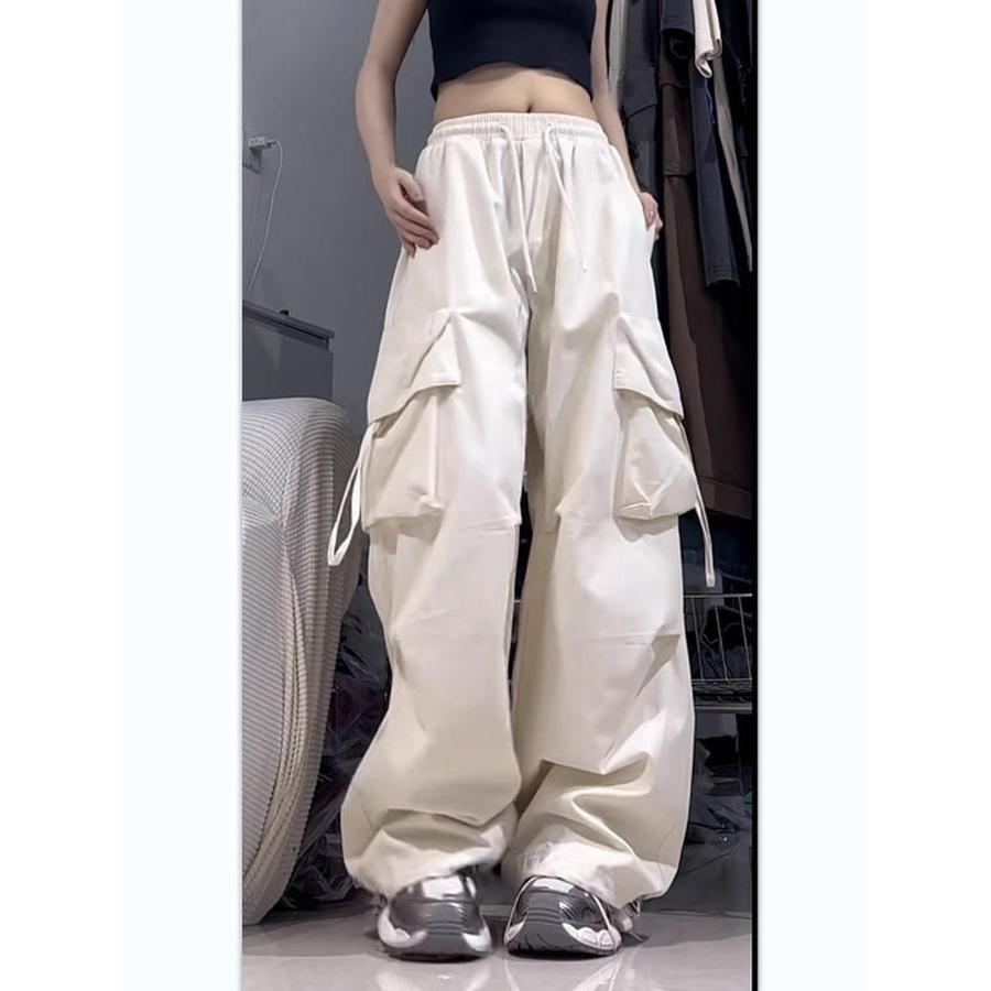 Vintage Retro Work Pants Women High Waist Straight Leg Wide Leg Trousers with Ribbon Loose Casual Floor Length Pants