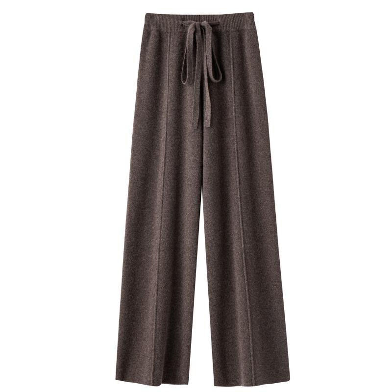 

Осенне-зимние новые свободные шерстяные трикотажные брюки с высокой талией для женщин, прямые однотонные женские брюки One size