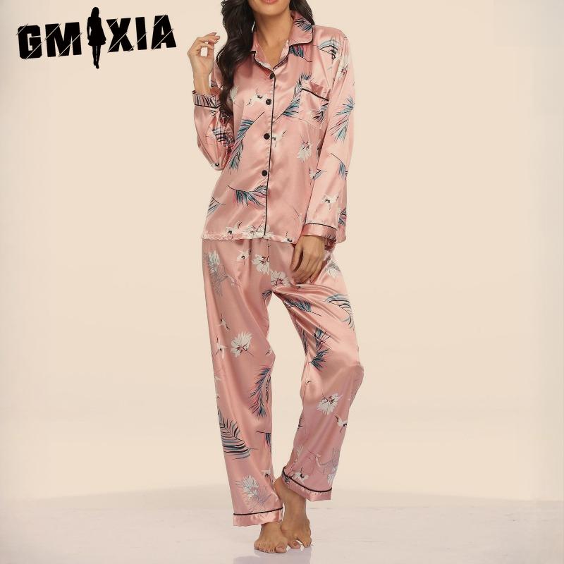 

GMXIA Women s Two Piece Stretch Satin Loungewear Pajamas XL