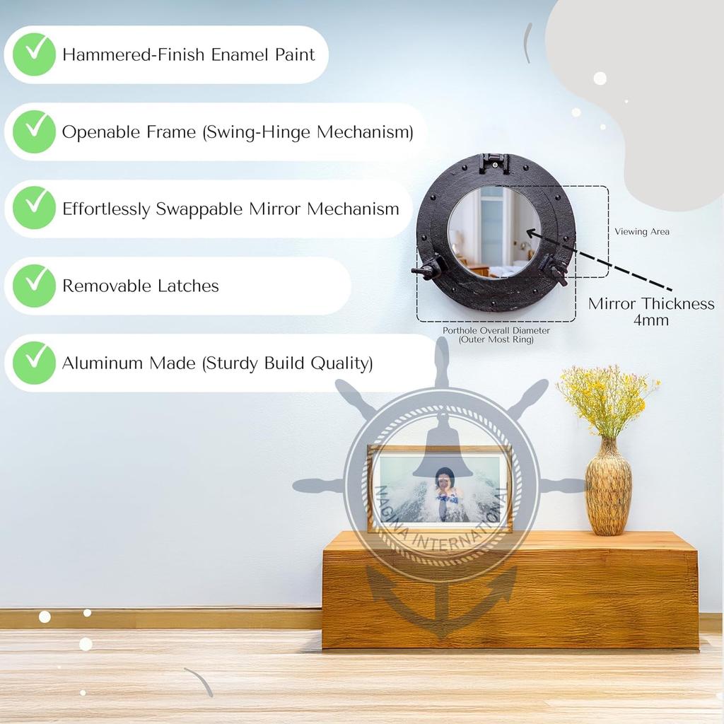 Nagina International 14" Nautical Ship Porthole Mirror with Iron Antique Finish QH5-ESX-IJS