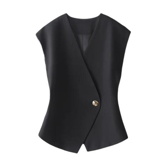 Women Suit Waistcoat V-Neck Sleeveless Single Button Irregular Design Suit Vest Solid