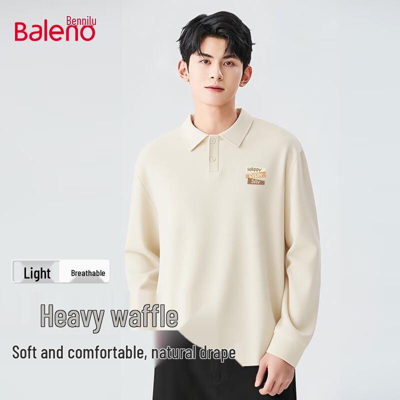 Baleno Herren Langarm-Polohemd mit Waffelstruktur