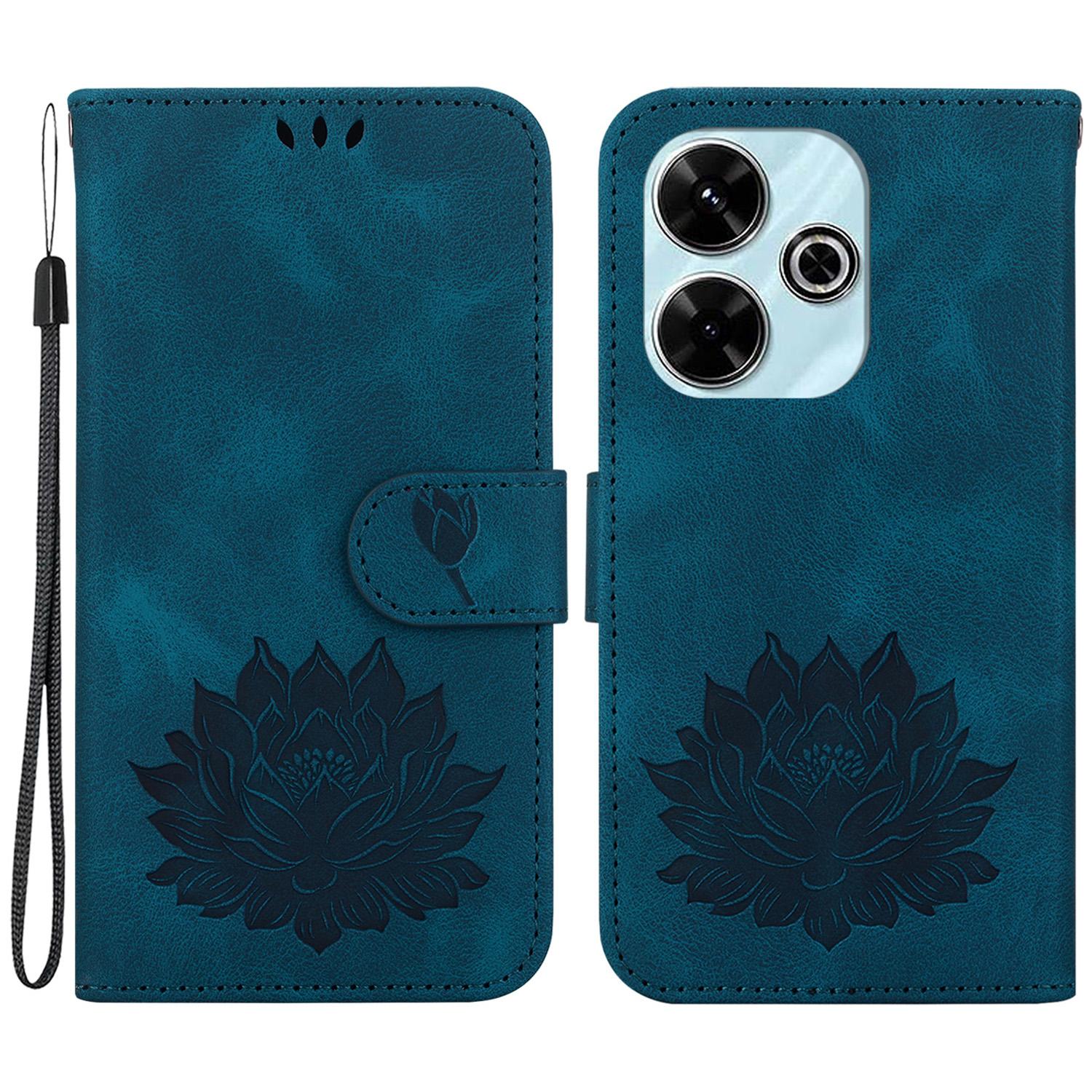 

For Xiaomi Redmi 13 5G/13 4G/Poco M6 4G Phone Case Lotus Imprint Leather Flip Wallet Cover Blue