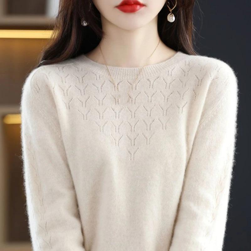 Women S Loose Round Neck Hollow Knitted Pullover Sweater Fall Winter