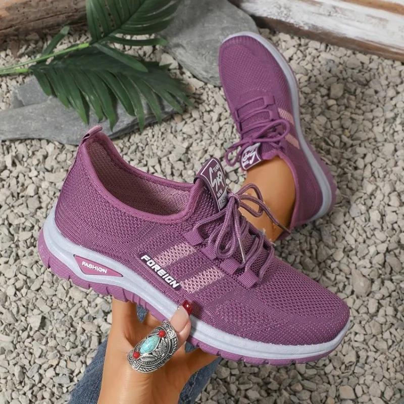 Fashion Women Sneakers Mesh Vulcanized Shoes Spring Ladies Casual Flats Sneaker Female New Fashion Comfort Light Knitting Shoes 2025