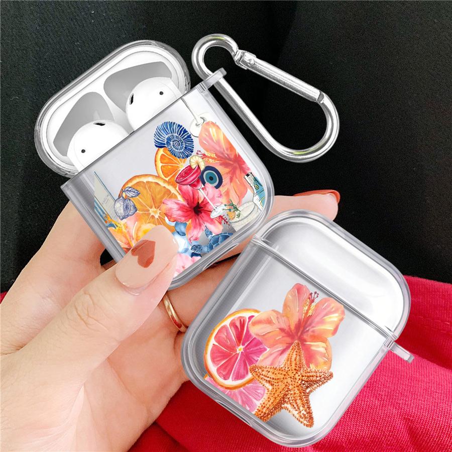 Fruit Flowers Clear Earphone Cases Cover Case For Airpods 4 Pro Pro3 1 3 2 Pro2