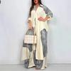 Set Elegante Primavera Estate Moda Stampata Camicia Lunga Pantaloni a Gamba Larga Completo Casual Lento Oversize Set Donna