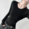 Black Retro Angel Print T-shirt for Women 2026 Autumn Fashion Slim Fit Tee Shirt Y2k E-Girl Long Sleeve Bottoming Tops Mujer
