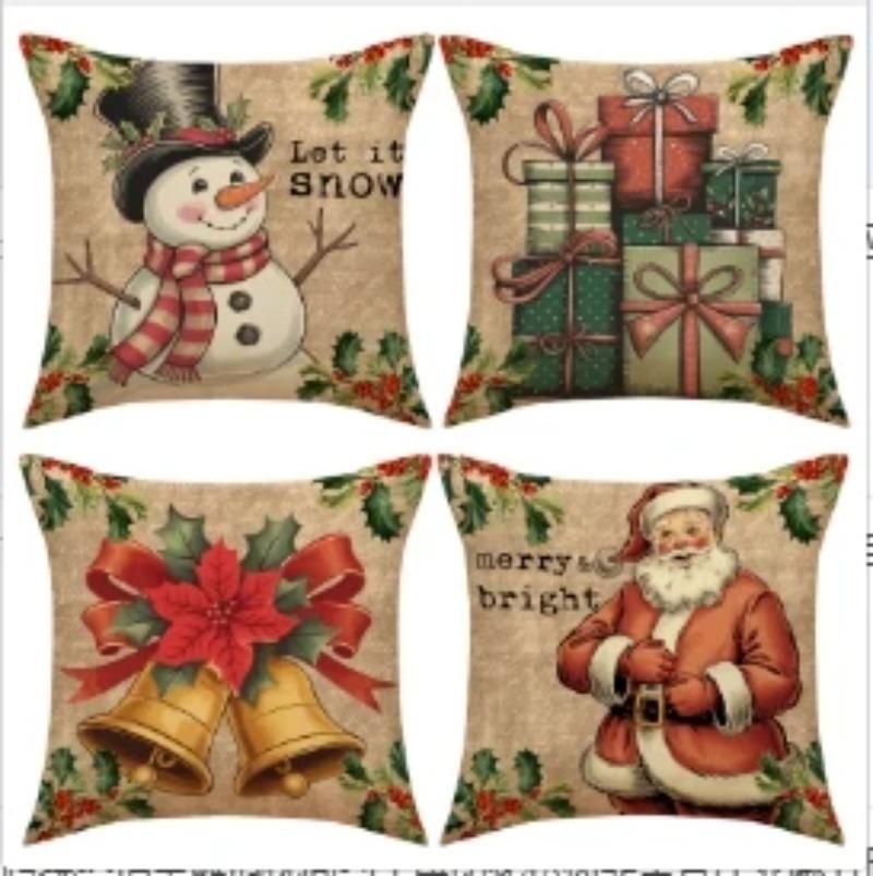 45x45cm Christmas Pillow Covers Set of 4,Winter Decorative Pillow Case, Merry Christmas Tree Cushion for Home Sofa Xmas Decor