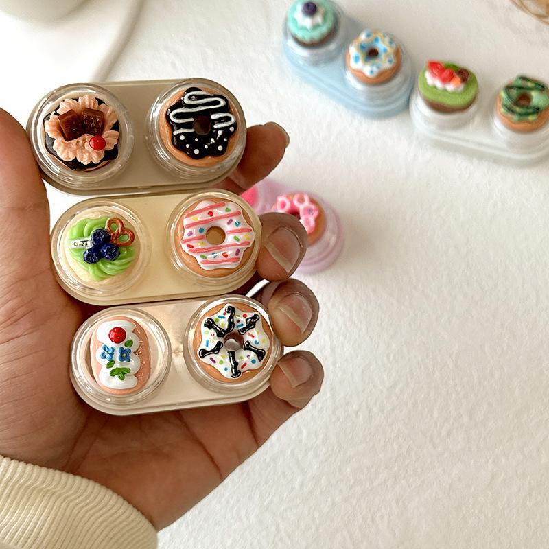 Women Contact Lense Kit Holder Container Cute Cartoon Contact Lens Case for Travel Party with Lenses Tweezers Gift