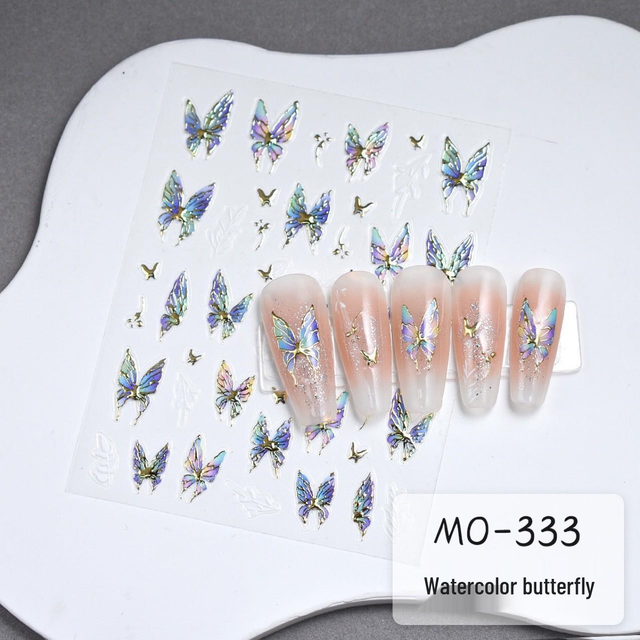 

Мечтательные акварельные наклейки для ногтей с бабочками и золотым краем