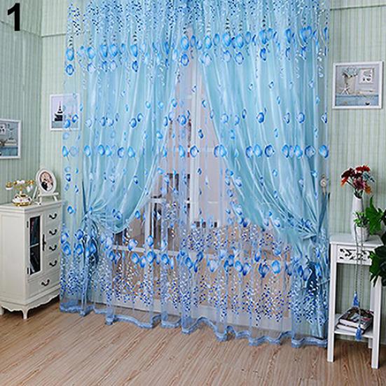 Romantisk Floral Tulle Voile Romdeler Dør Vindu Gardin Draper Panel Sheer
