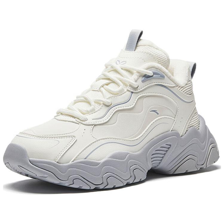 Anta Meteor Synthetic Leather Plush Comfortable Non-Slip Warm Mid-Top Casual Shoes Women Casual Shoes White Gray 122448986-2