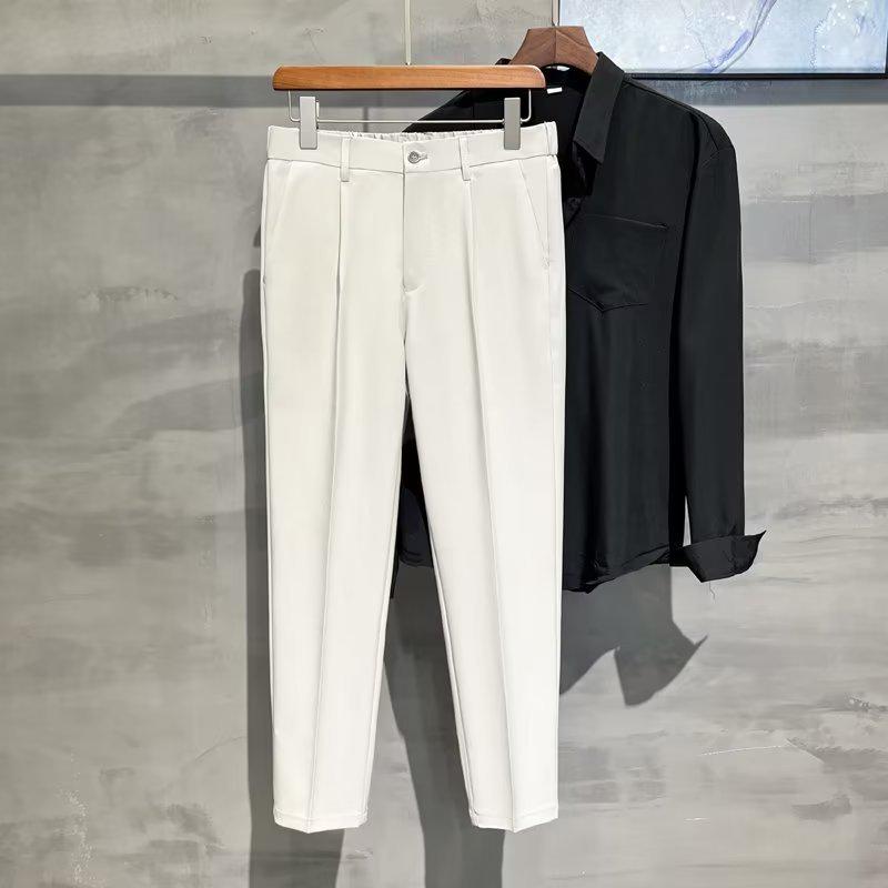 Men's Slim Summer Nine-Point Suit Trousers - Lightweight and Trendy