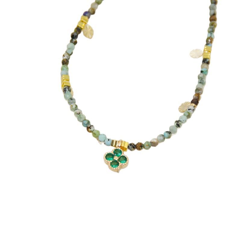 Retro African Stone Beaded Necklace with Star Pendant for Women