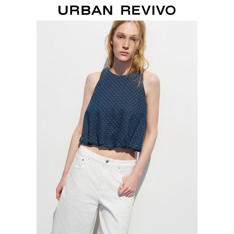 UR2026 Women s Polka Dot Sleeveless Denim Shirt M синий