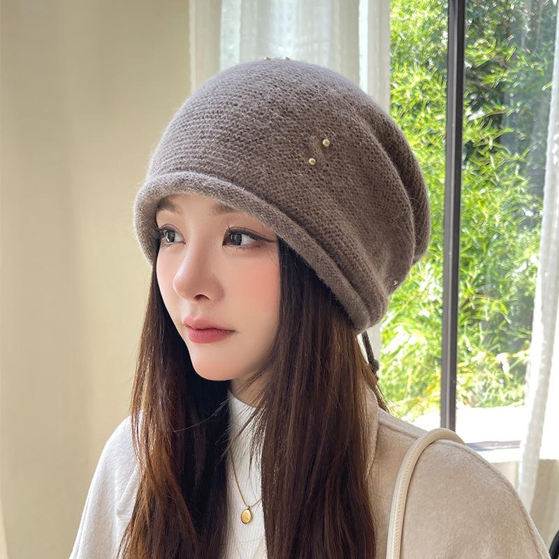 

Новая вязаная шерстяная шапка Женская осенне-зимняя уличная теплая модная шапка в иностранном стиле, шапка-пуловер, шапка-бини хаки