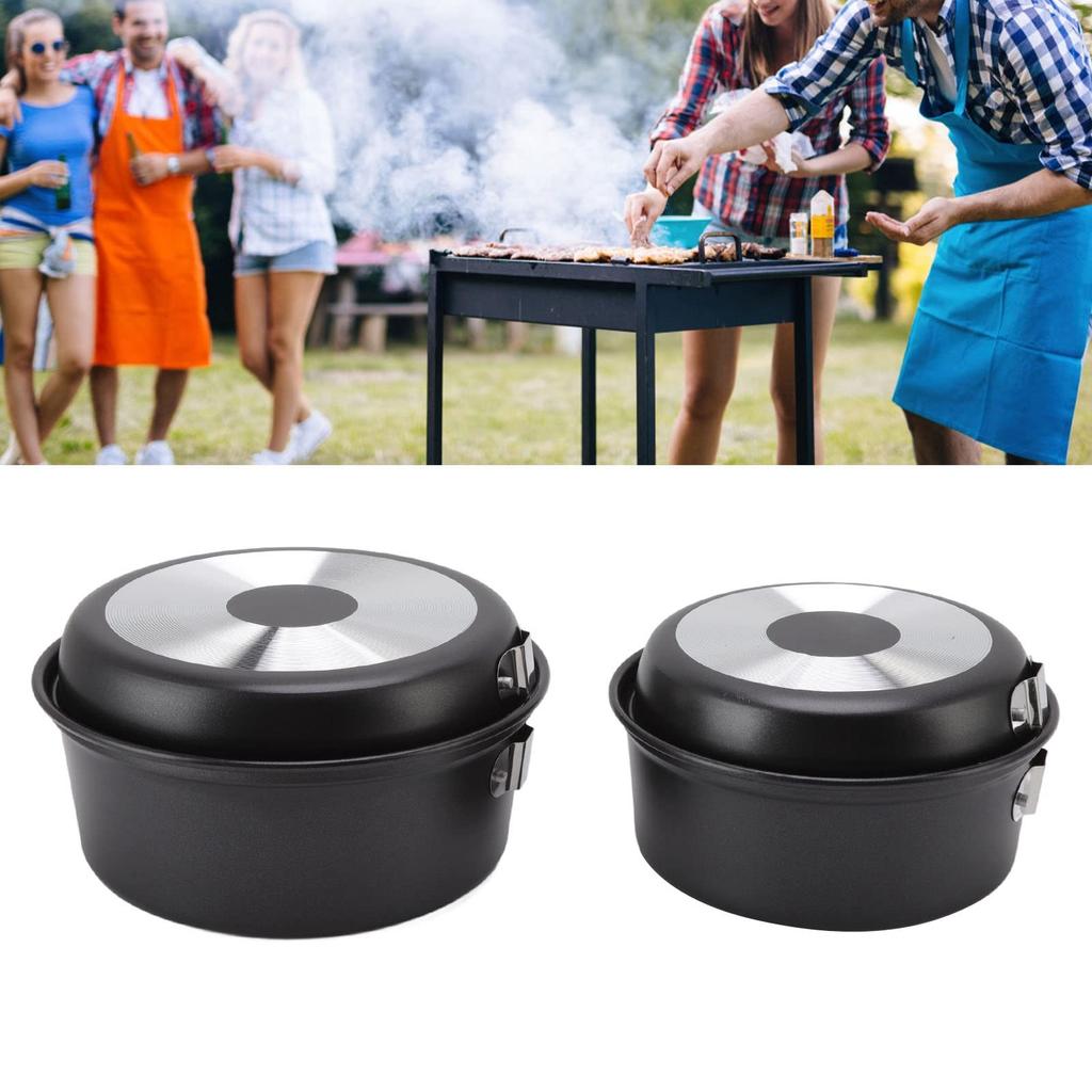 Open Fire Cookware Black Stackable Camping Pot Prevent Sticking Aluminum Alloy BBQ
