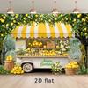 2D Lemon Truck Birthday Backdrop, Yellow Lemonade Cart Party Photo Booth Background Banner