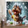 "Funny Dog Taking Shower Curtain, Cartoon Pet Puppy Bathroom Decor, Waterproof Polyester Fabric, Multiple Sizes Available"