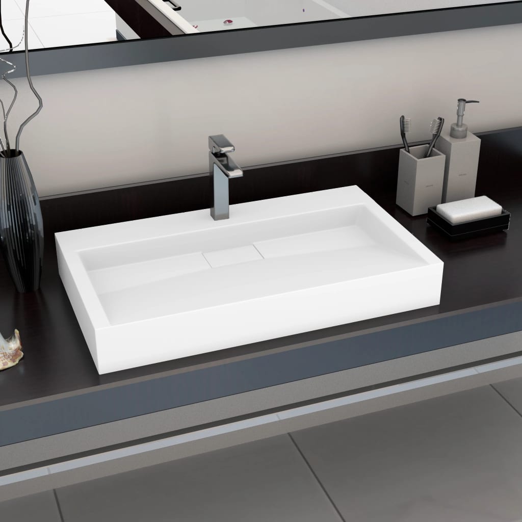 Wash Basin 80 X 46 X 11 Cm Mineral Cast   Marble Cast White