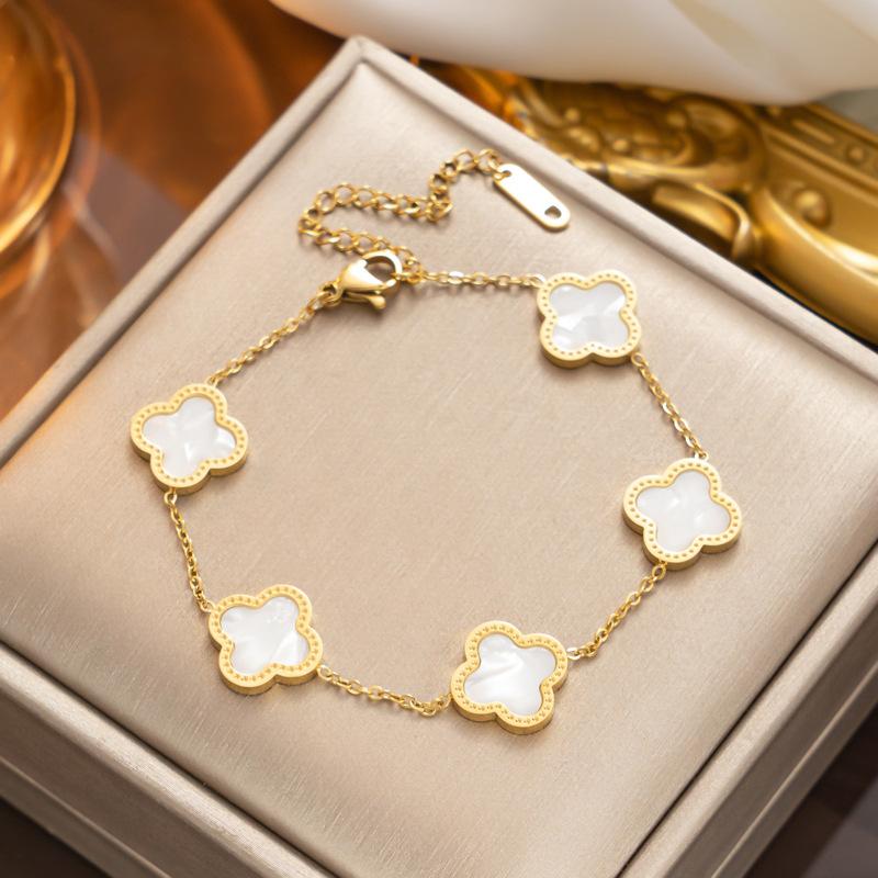 18K Titanium Steel Four-Leaf Clover Bracelet Fashion Charm Hand Jewelry Five-Leaf Bracelet