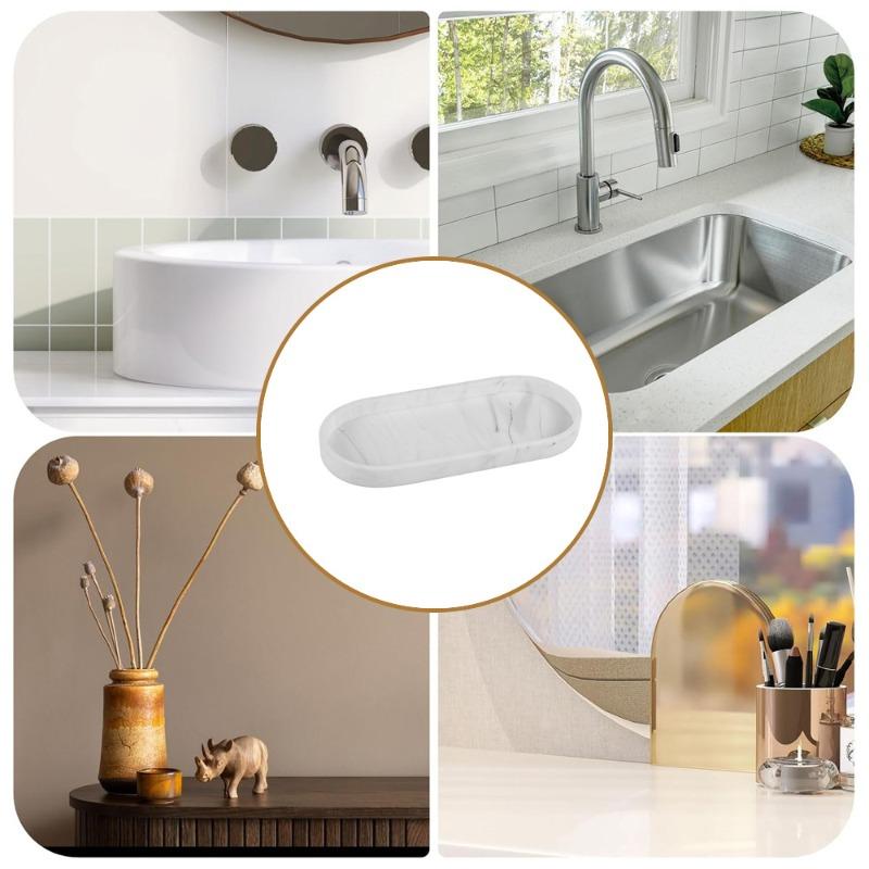 Plateaux de Rangement Oval en Silicone - Porte-Savon et Organisateur de Bijoux sans Perçage pour Coiffeuse et Salle de Bain, Boîtes de Rangement Multifonctionnelles Antidérapantes