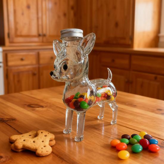 Animal Shape Glass Candy Jar Airtight Pet Treat Container for Kitchen Storage Transparent Canister for Cookies Coffee Snack
