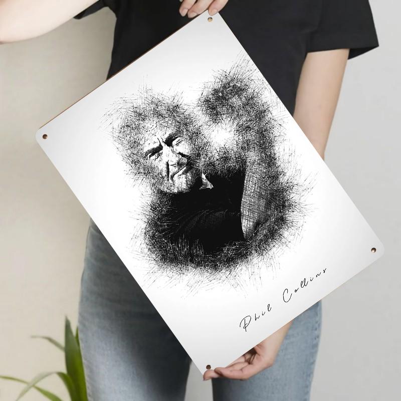 

Phil Collins Portrait Metal Wall Art Custom Abstract Brushstroke Design Musician Decor 20x30cm（7.8x11.8inch）