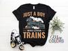 Just A Boy Who Loves Trains T-Shirt, Model Railroad Train Railroad Vintage Old Retro Big Locomotive Gifts, Son Kid's Youth Funny Engineer,