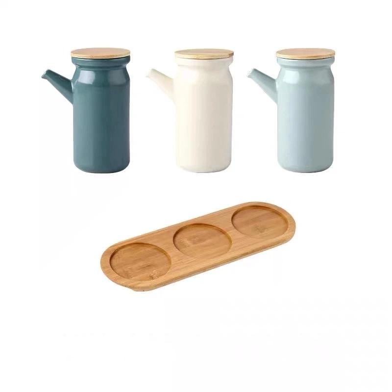 Keramik-Gewürzgläser-Set mit Bambustablett – Salz-, Öl-, Gewürzbehälter für die Küche