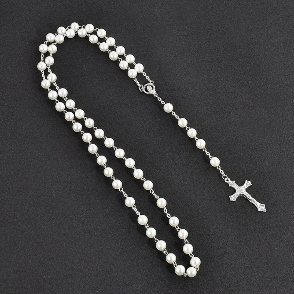 Handgefertigte Perlen Rosenkranzperlen Anhängerkette Vintage Stil Religiöse Anhänger Christlicher Schmuck