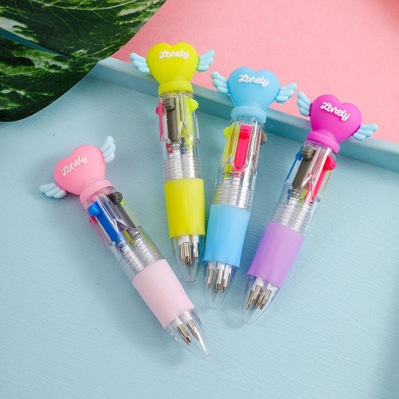 10pcs 0.5mm Mini Cartoon Four-color Ballpoint Pen Cute Head Shark Cute Pet Four-color Mini Color Ballpoint Pen Gift