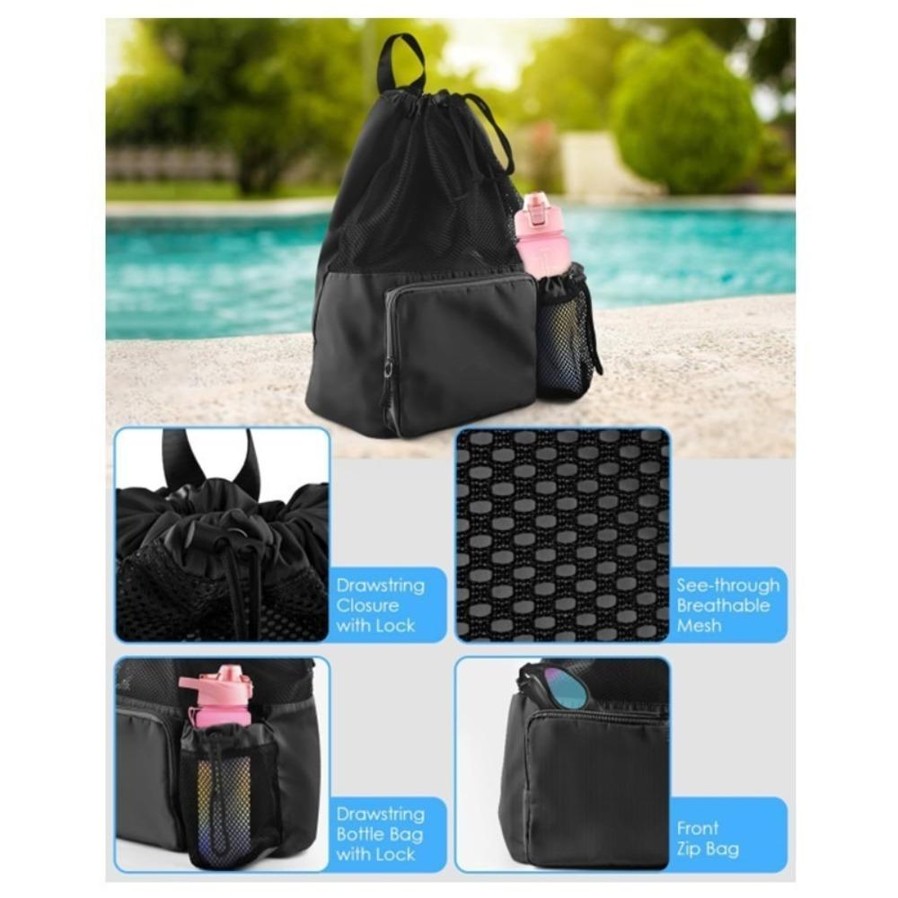 Nylon Drawstring Backpack with Wet Pocket Beach Backpack Durable Equipment Bag  Workout Gear