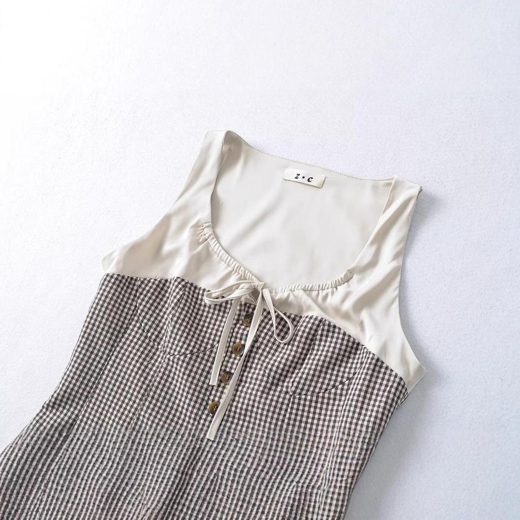 2024 Autumn Women's European & American Sleeveless Spliced Button Vest Top