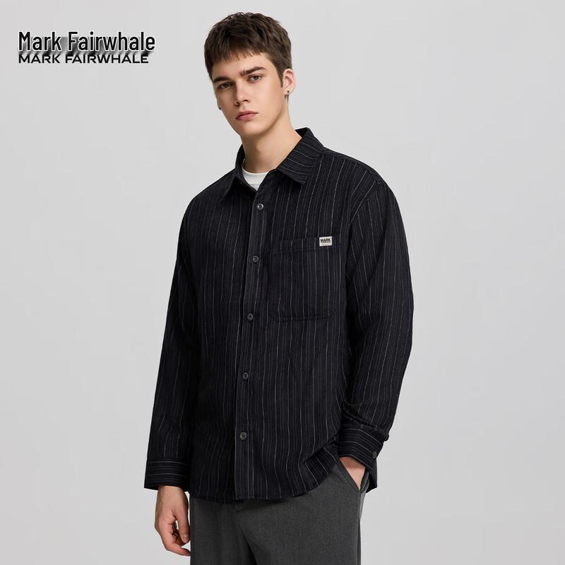 Mark Fairwhale Men's Casual Striped Long Sleeve Lapel Shirt