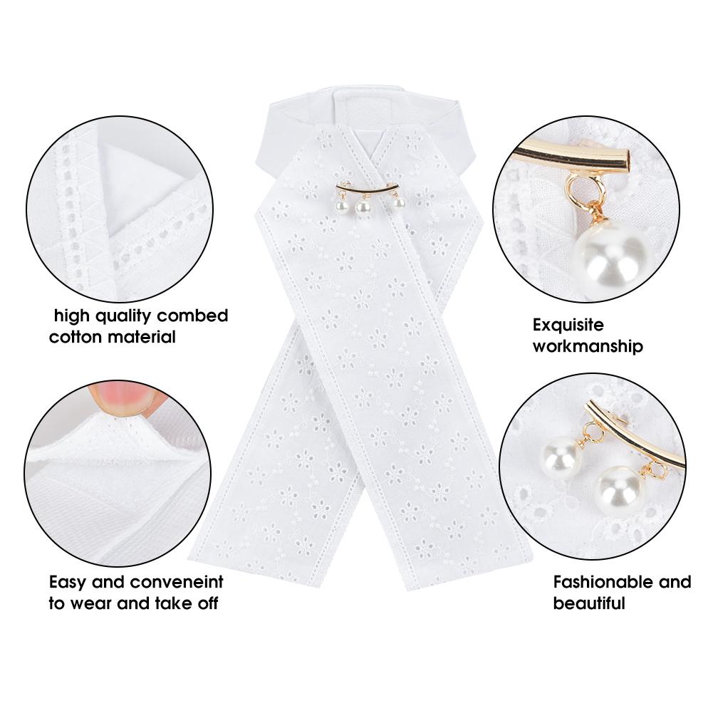 3PCS Combed Cotton White Adults Children Horse Riding Collar Flower Necktie Brooch Equestrian AccessoryPearl Free Size