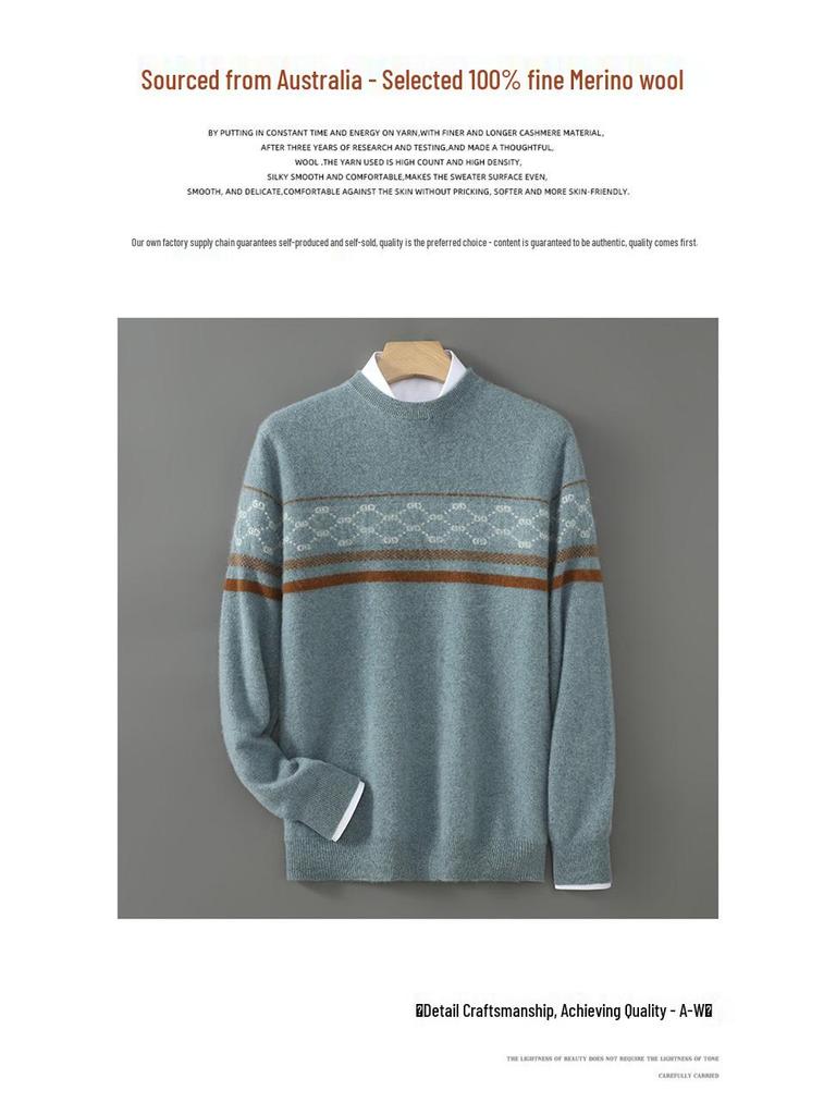 Men's Color Block Wool Pullover - Warm, Thickened Round Neck Knitwear for Autumn/Winter 2025