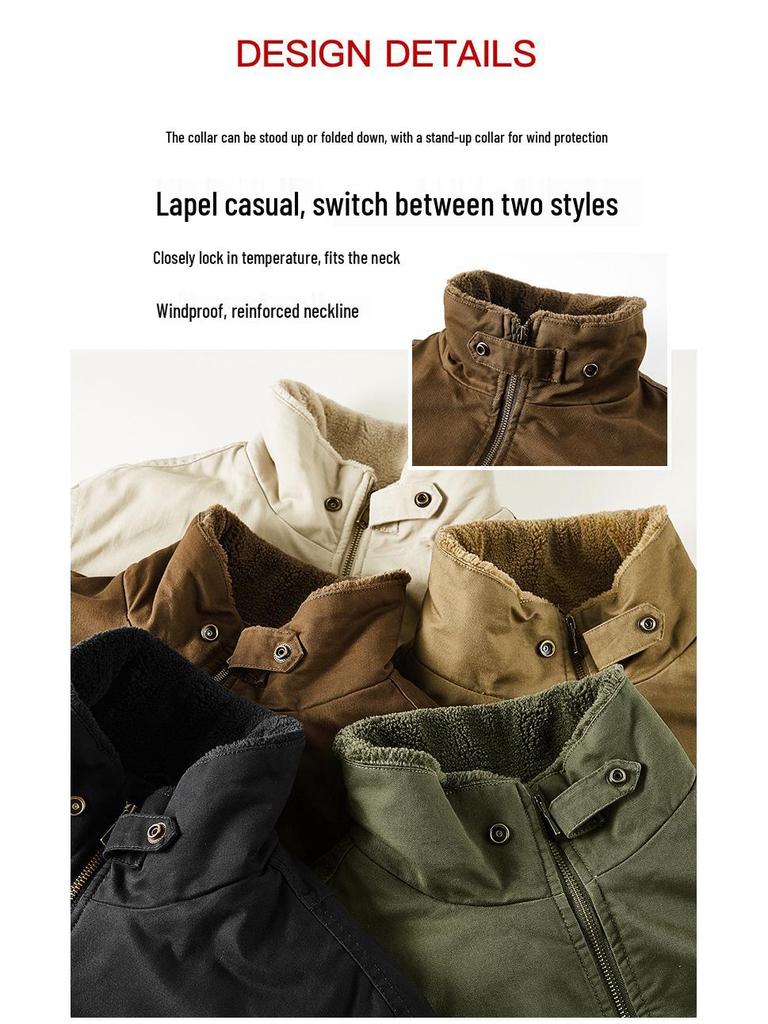 2025 Men's Double-Sided Washed Cotton Flight Jacket with Lambswool for Autumn/Winter