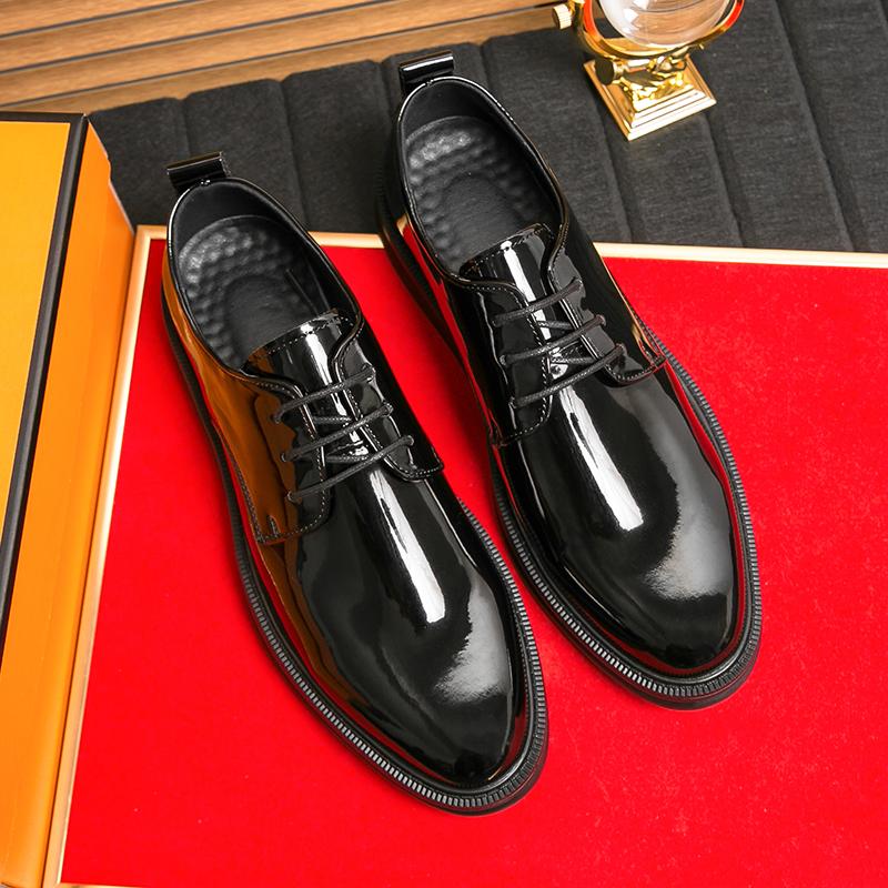 Fashion Classic Men's Leather Casual Shoes White Thick Soled Wear-resistant Glossy Leather Shoes High-end Banquet Men's Formal Shoes