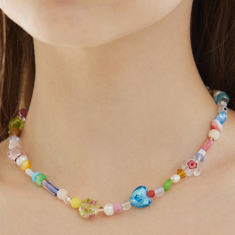 VVV Glass Heart Mix Bead Necklace