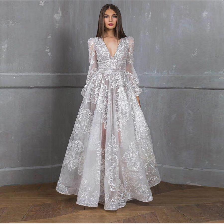Women's Beaded Lace Embroidery Wedding Evening Gown Party Dress