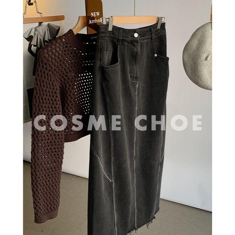 

Стильная черно-серая ретро модная джинсовая юбка с разрезом сзади женская 25 осенняя средней длины длинная с высокой талией прямая юбка Gray Black M