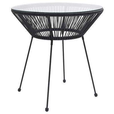 Vidaxl Garden Table, Black, Ø70X74 Cm, Rattan And Glass