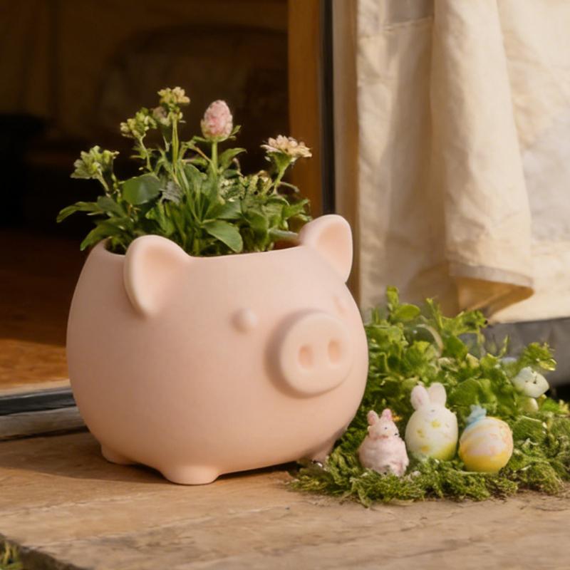 1pc 3D Printed Mini Pink Pig Flower Pot with Drainage Hole Cute Animal Succulent Planter Easter Gift for Desk Balcony Home Decor