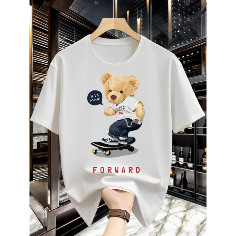 Europäische Größen Herren Rundhals Trendig, Einfach und Kreativ, Bär Skateboard, Cooles und Modisches Design Sinn Muster Freizeitkleidung
