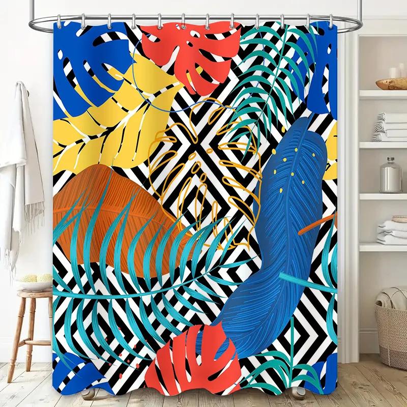 Modern Shower Curtain with Monstera Plant Print Bold Colors for Bathroom Decor Unique Wall Hanging Home Décor Accessories